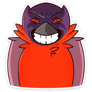 😈 sticker, dessin animé, maléfique, oiseau, effrayant, souriant, animé, mascotte telegram sticker