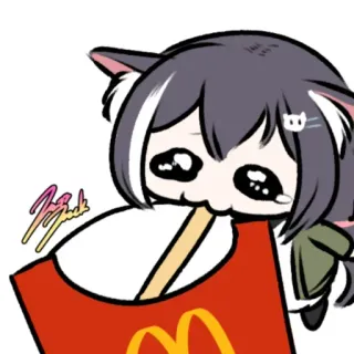 ❤️ anime, cat girl, french fries, mcdonalds, kawaii, cute, eating, food telegram sticker