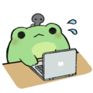 🐸 katak, laptop, imut, binatang, kawaii, kartun, meme, internet telegram sticker