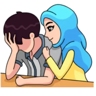 😞 sad, couple, cartoon, comfort, love, hijab telegram sticker