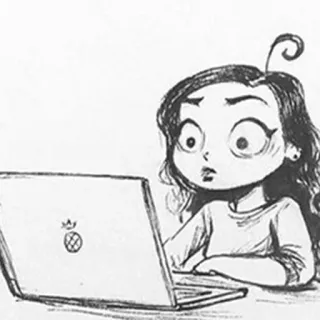 👩 Cartoon, Laptop, Mädchen, besorgt, Computer, Skizze telegram sticker