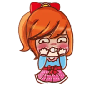 😨 hoạt hình, cô gái, nụ cười, dễ thương, vui vẻ, vui tươi, đỏ telegram sticker