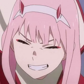 😁 Zero Two Darling in the Franxx Anime, Zero Two, Darling in the Franxx, capelli rosa, corna, carina, sorrisetto telegram sticker