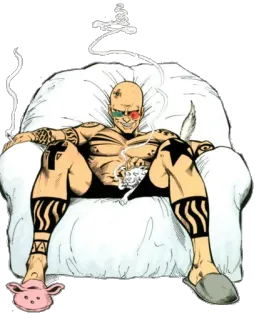 😈 cartoon, man, chair, cigarette, tattoo, pig slippers telegram sticker