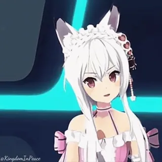 ❓ @KingdomInPeace anime girl, fox ears, white hair, pink dress, virtual reality, digital art telegram sticker