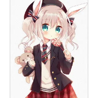 😶 Anime, Chica, Orejas de conejo, Piruleta, Linda, Uniforme escolar telegram sticker