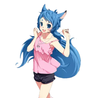😊 Anime, Ragazza, Cartone animato, Carino, Capelli blu, Illustrazione telegram sticker