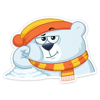 😏 ホッキョクグマ, 漫画, 冬, 帽子, マフラー, 可愛い telegram sticker