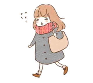 🏃 kreskówka, zima, dziewczyna, szalik, płaszcz, spacer, animacja, ilustracja telegram sticker