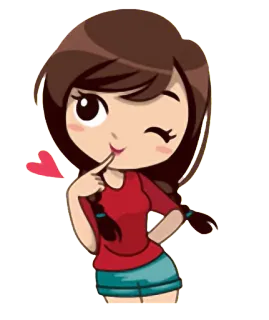 😉 Dibujo animado, Chica, Guiño, Lindo, Corazón whatsapp sticker