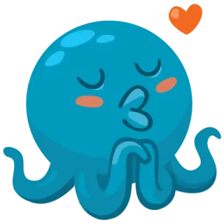 😘 문어, 귀여운, 하트, 파란색, 만화 telegram sticker
