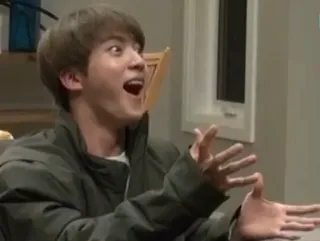 😃 Jin meme, kpop, bts, funny, reaction, excited, surprised telegram sticker