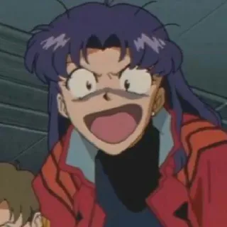 😟 Misato Katsuragi Neon Genesis Evangelion аниме, персонаж, Мисато, Евангелион, в шоке, удивлён whatsapp sticker