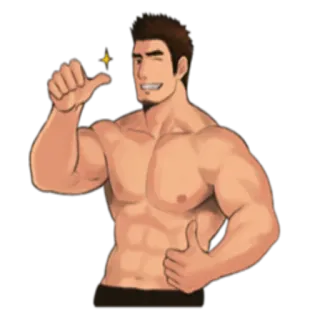 😉 man, muscular, bodybuilder, thumbs up, fitness, cartoon telegram sticker