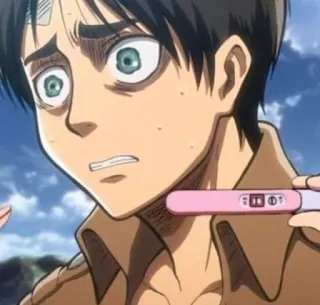 ♠️ Eren Yeager Attack on Titan อนิเมะ, มังงะ, รีแอคชั่น, ตกใจ, ที่ตรวจครรภ์, ผลบวก telegram sticker