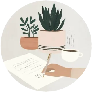 ✍ Buchstabe, Hand, Kaffee, Schreiben, Pflanzen, Herz whatsapp sticker