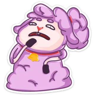 😬 mouton, dessin animé, microphone, chant, violet, illustration, mignon telegram sticker