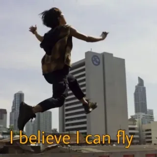 😆 I believe I can fly salto, volare, credere, cielo, città telegram sticker