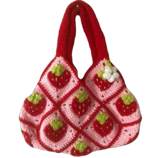 🫥 crochet bag, strawberry, handmade, red, pink, crochet telegram sticker