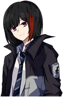 😏 Anime, Chica, Pelo corto, Mechón rojo, Chaqueta telegram sticker