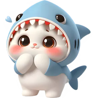 😍 chat, requin, animal, dessin animé, mignon, kawaii, autocollant, drôle telegram sticker