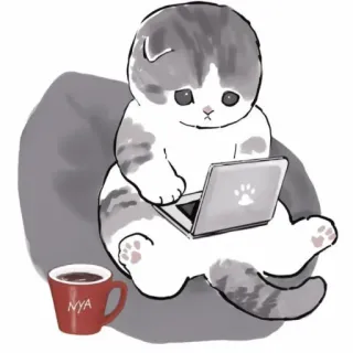 🍹 NYA кот, ноутбук, милый, каваий, цифровое искусство, кофе, компьютер telegram sticker
