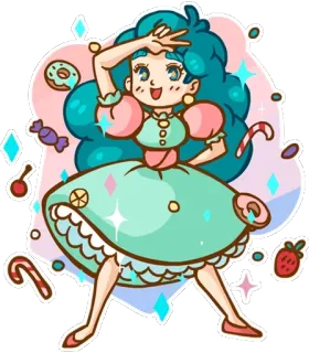 🤘 doce, doces, desenho animado, menina, vestido, fofo, sobremesa, personagem telegram sticker