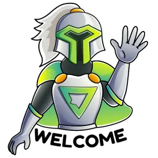 👋 WELCOME armadura, personagem, saudação, boas-vindas, capacete whatsapp sticker