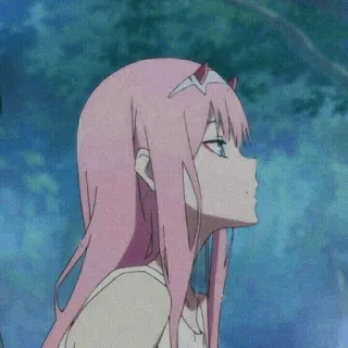 🙂 Zero Two Darling in the Franxx Anime, Różowe włosy, Rogi, Dziewczyna, Zero Two telegram sticker