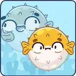 😳 pufferfish, sea creature, fish, cartoon, cute, ocean, aquatic telegram sticker