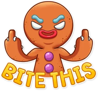 🖕 BITE THIS pão de gengibre, dedo do meio, ofensivo, atitude, desenho animado, adesivo telegram sticker