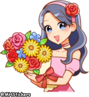💐 @MHStickers fofo, anime, flores, menina, rosas, desenho animado telegram sticker