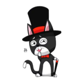 😀 gato, desenho animado, chapéu, gravata borboleta, bonito, bigodes, animal telegram sticker