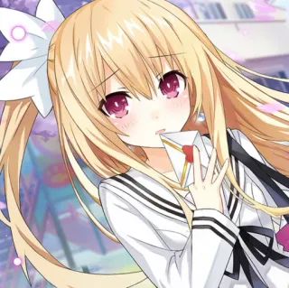 ❤️ gadis anime, rambut pirang, mata merah, kartun, ilustrasi, imut, seragam sekolah, huruf telegram sticker