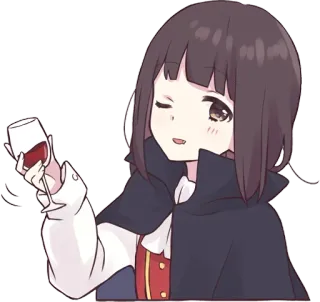 🧛‍♀ Anime, Desenho animado, Vampiro, Vinho, Garota, Fofo, Kawaii, Bebendo whatsapp sticker