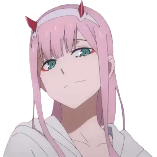 😏 Zero Two Darling in the Franxx anime, Zero Two, Darling in the Franxx, pink hair, horns telegram sticker