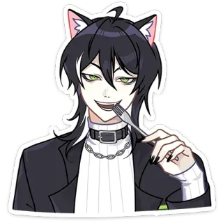 😏 애니메이션, 고양이 귀, 포크, 초커, 만화, 애니메이션 캐릭터 telegram sticker