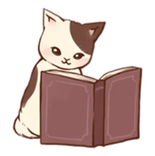 📖 chat, lecture, livre, animal, dessin animé, mignon, animal de compagnie telegram sticker