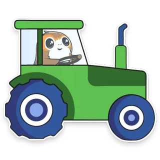 🚜 Porg 波格鸟, 拖拉机, 驾驶, 卡通, 可爱, 车辆, 动物 whatsapp sticker
