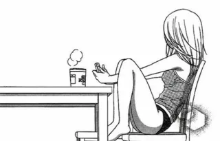 🙃 anime, girl, coffee, reading, lonely, sitting, table, monochrome telegram sticker