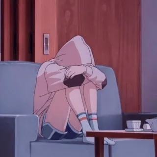 🍒 anime, sad, girl, hoodie, couch, depressed, lonely telegram sticker