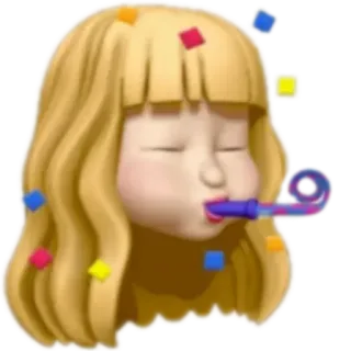 🥳 Feier, Party, Konfetti, Emoji, Memoji, Pfeife, blonde Haare telegram sticker