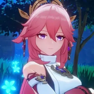 🌸 Yae Miko Genshin Impact Anime, Jeu vidéo, Genshin Impact, Yae Miko, Waifu, Fille renard, Cheveux roses whatsapp sticker