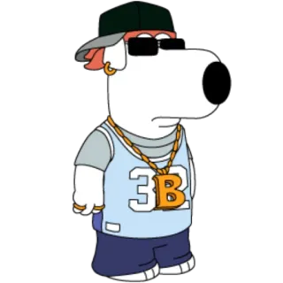😎 Brian Griffin Family Guy 3B Hund, Cartoon, Hip Hop, Gangster, Figur, Goldkette, Brille telegram sticker
