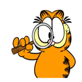 👁 Garfield gato, garfield, desenho animado, detetive, lupa, laranja, quadrinho whatsapp sticker