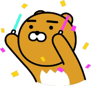 🎉 Ryan Ryan, Kakao Friends, Feier, Konfetti, Tanzen whatsapp sticker