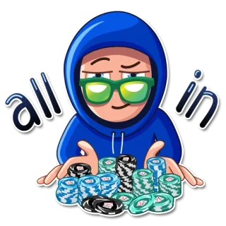 😎 ALL IN Poker, Glücksspiel, Chips, Cartoon, Geld whatsapp sticker