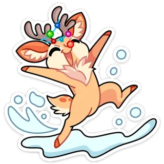 🤗 rendier, schattig, cartoon, sneeuw, feestelijk, kerst, winter telegram sticker
