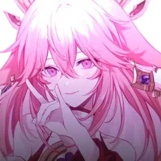 🔮 Yae Miko Genshin Impact 애니메이션, 비디오 게임, 여우, 분홍색, 캐릭터 whatsapp sticker