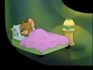 🌚 Jerry Tom and Jerry Dessin animé, Souris, Dormir, Lit, Lampe whatsapp sticker